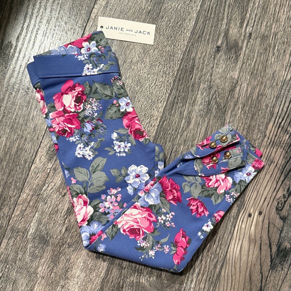 Janie and Jack size 4 girls button cuff Ponte pants leggings new floral